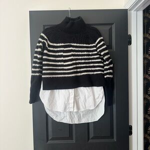 All Saints Black and White Striped Turtleneck Sweater